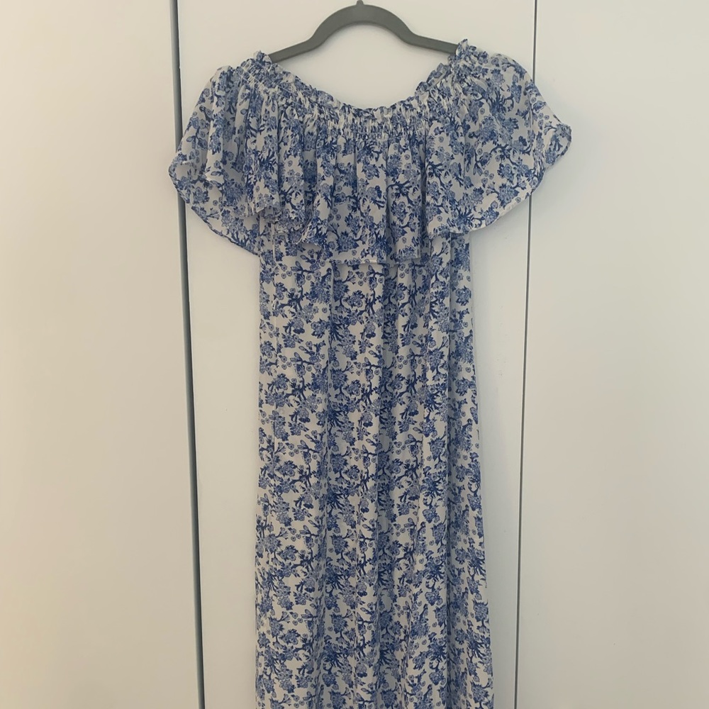 Rebecca Taylor Blue and White Floral Midi Dress